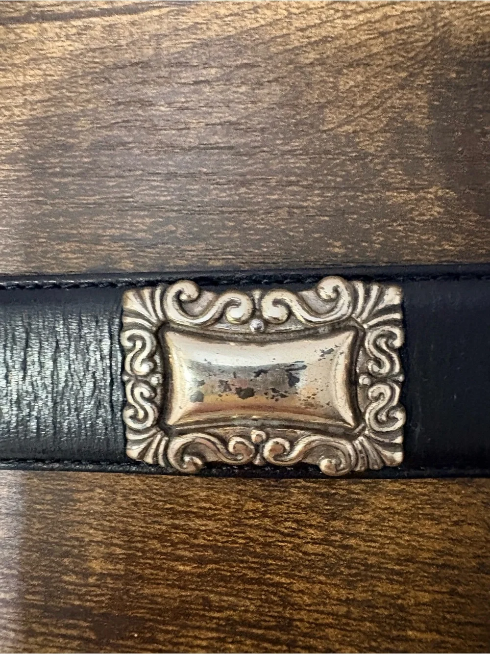 Fossil Vintage Black Leather Belt with Ornate Metal Concho Medallions Size M